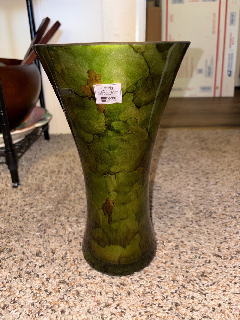 Chris Madden JcPenney Home Collection Green Mottled Glass Vase 11 inches tall